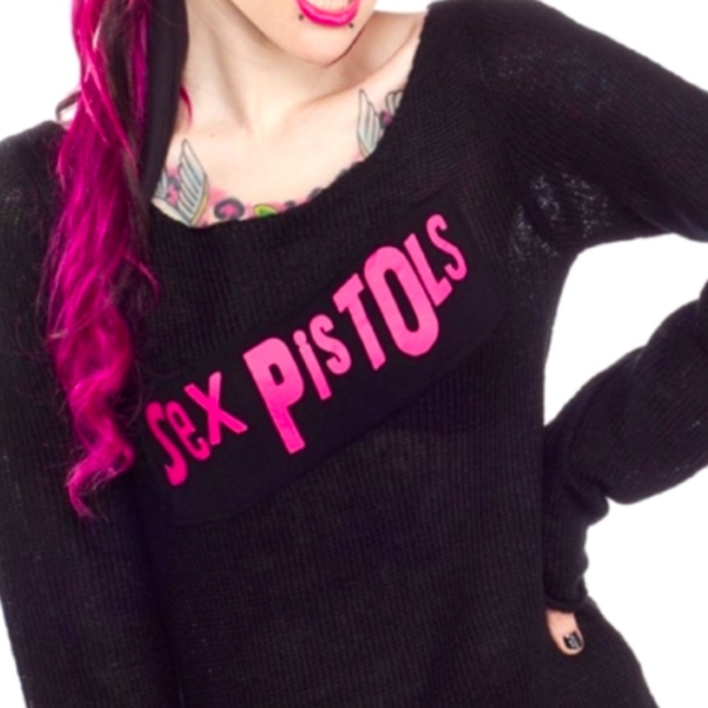 Sourpuss Pink Sex Pistols Black Cardigan Sweater